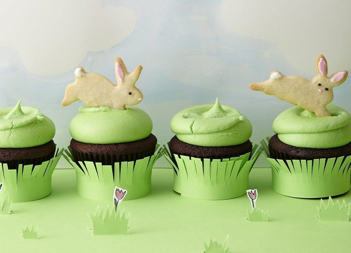 bunny cupcakes with green icing