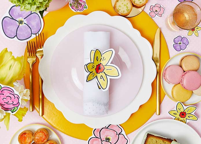 Easter table setting with flower napkin ring