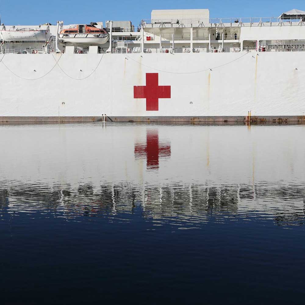 Red Cross boat in the ocean