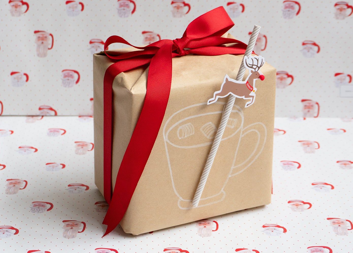 drawing on holiday wrapping paper