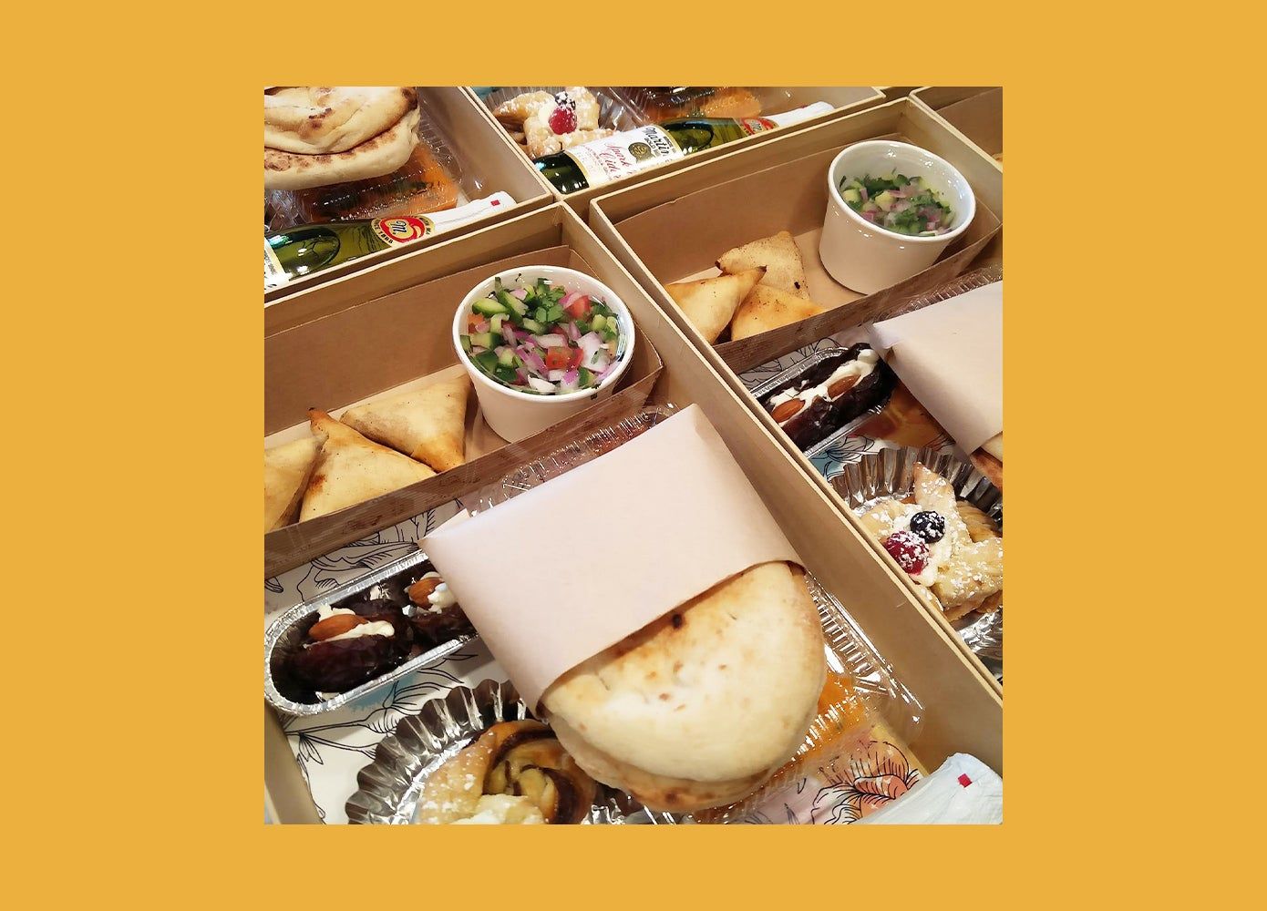 Iftar box with pita and salad