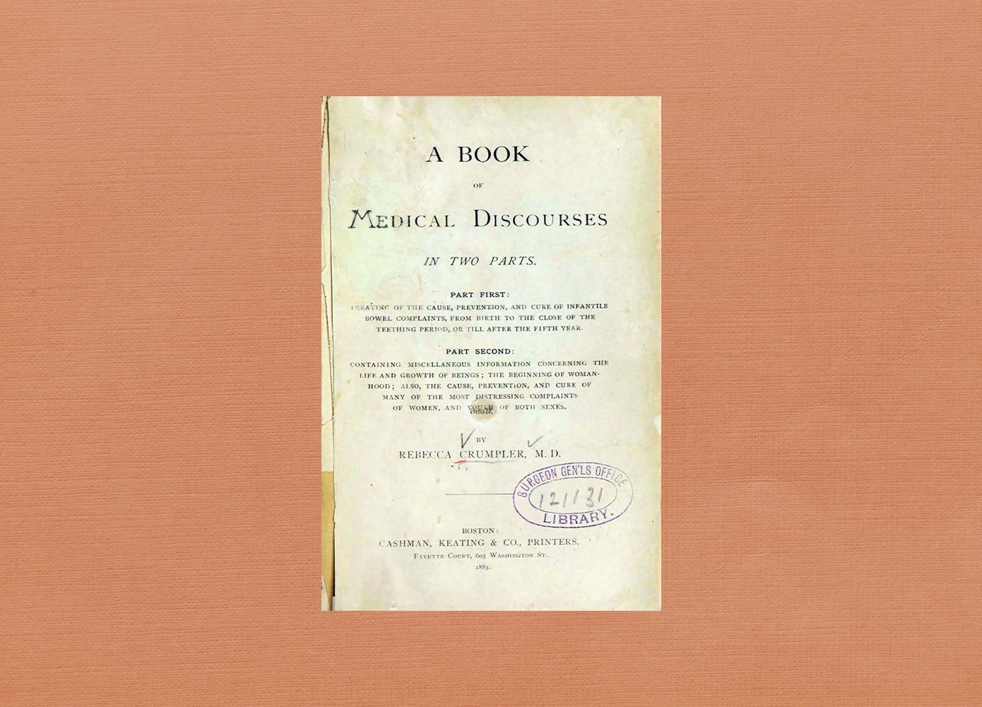 title page of Rebecca Lee Crumpler's A Book of Medical Discourses