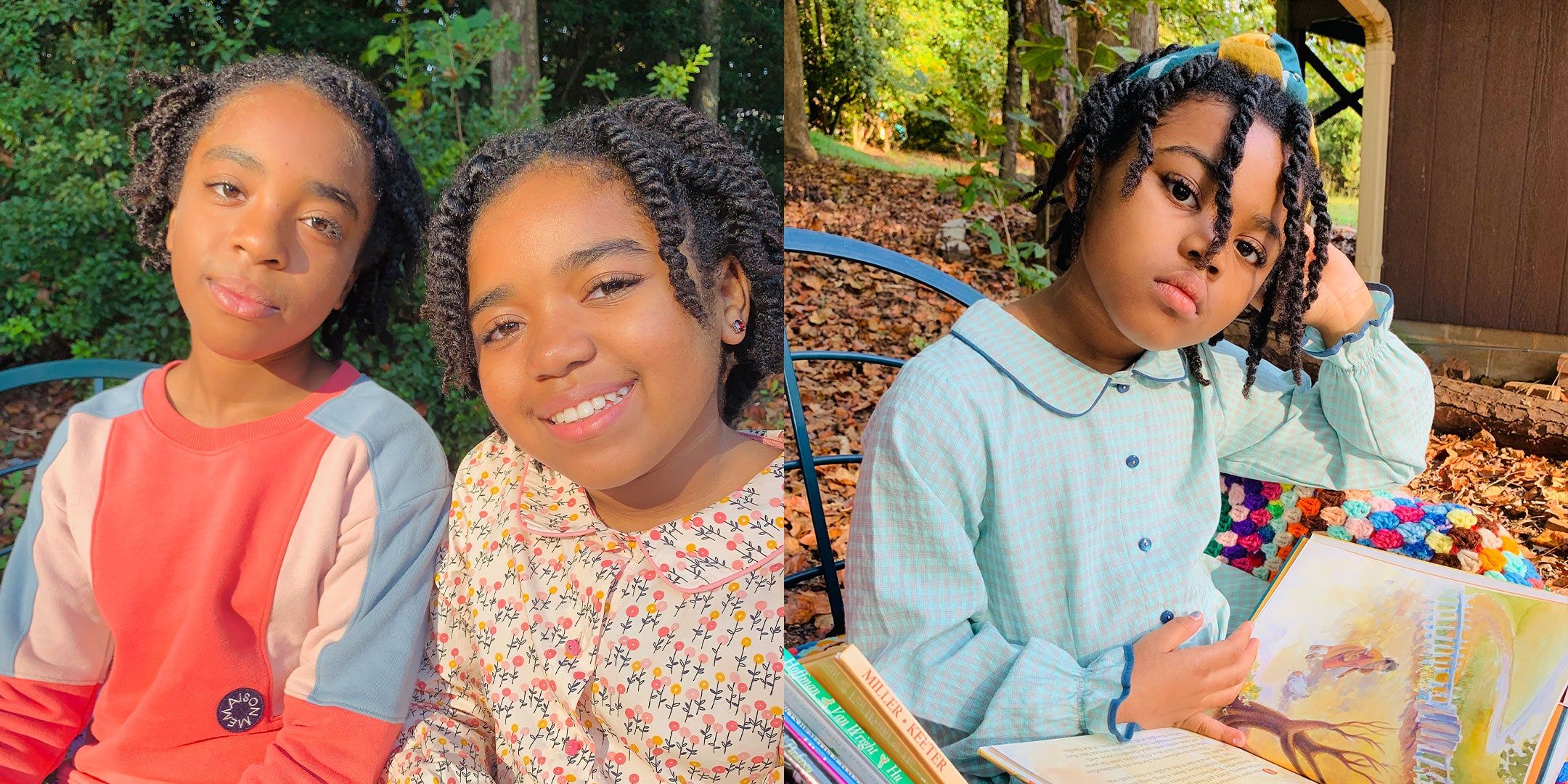 Alissa's daughters reading and learning outside