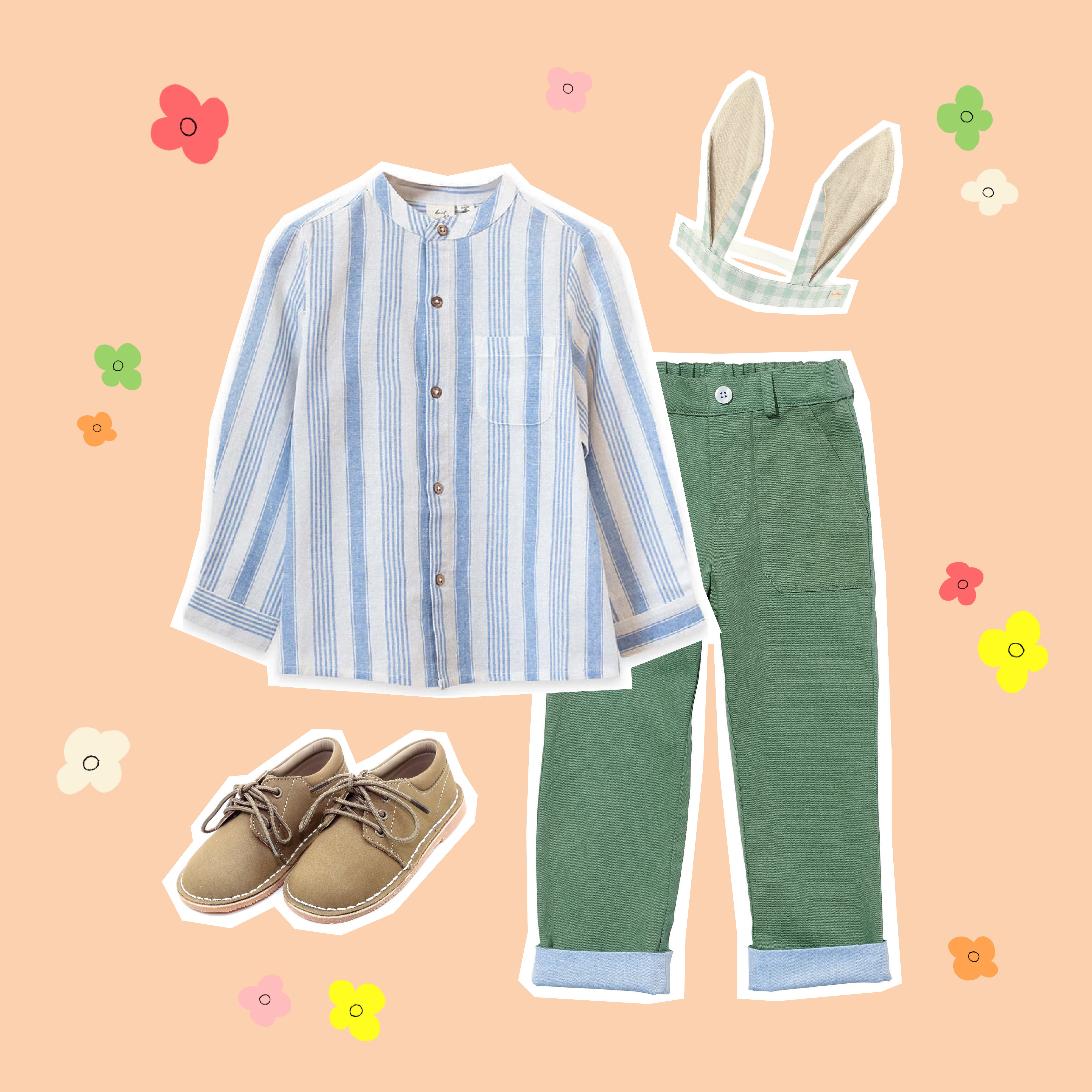 boys Easter outfit idea with green and blue shades