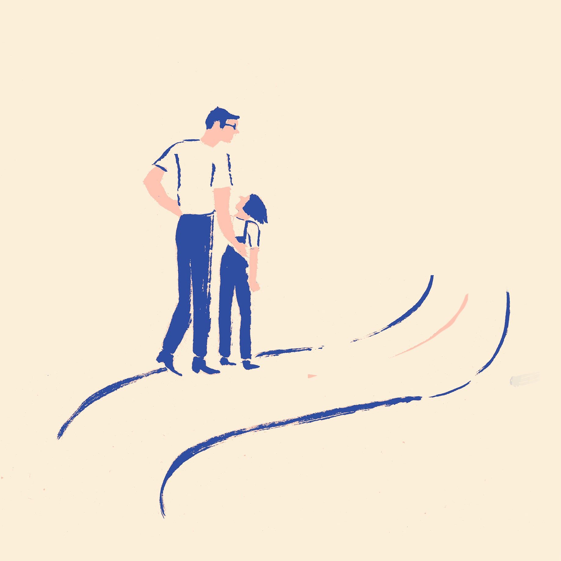 illustration of a man walking with a child 