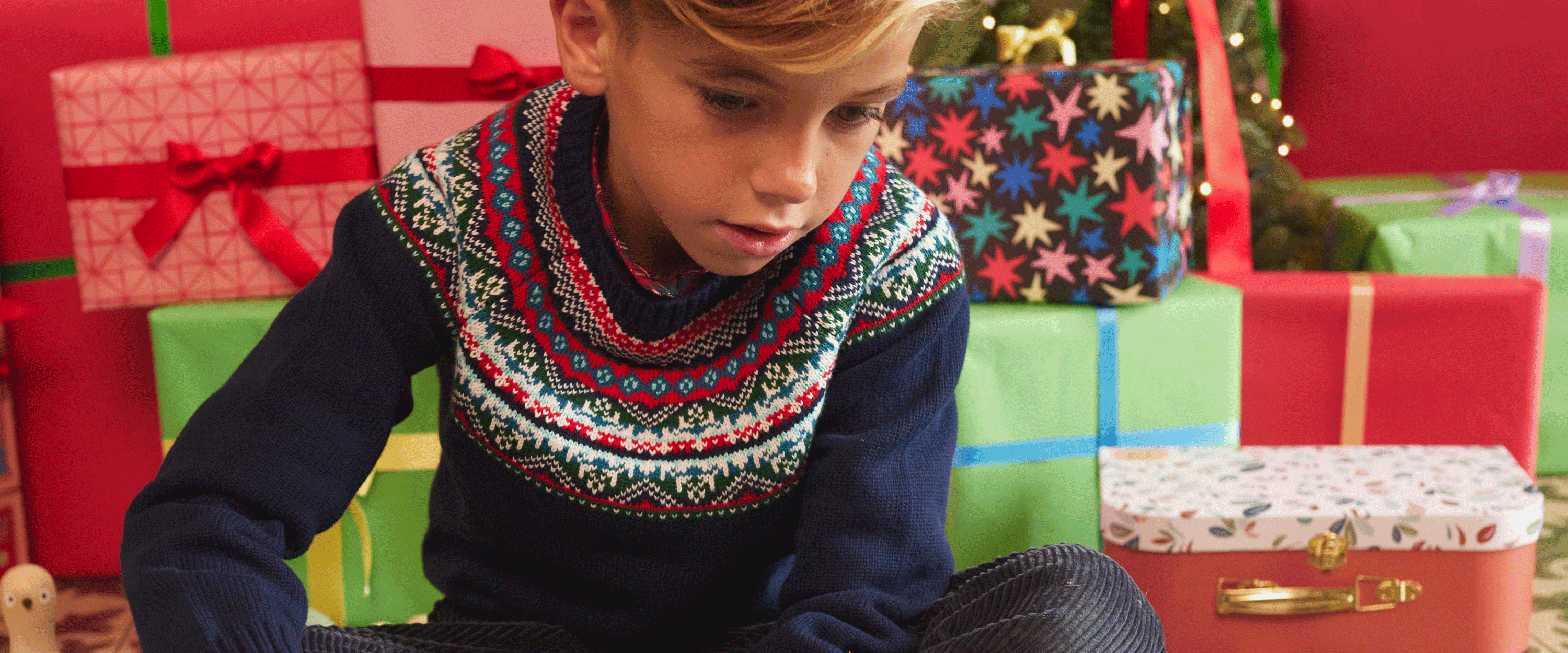 a boy and his rocking horse Christmas gift