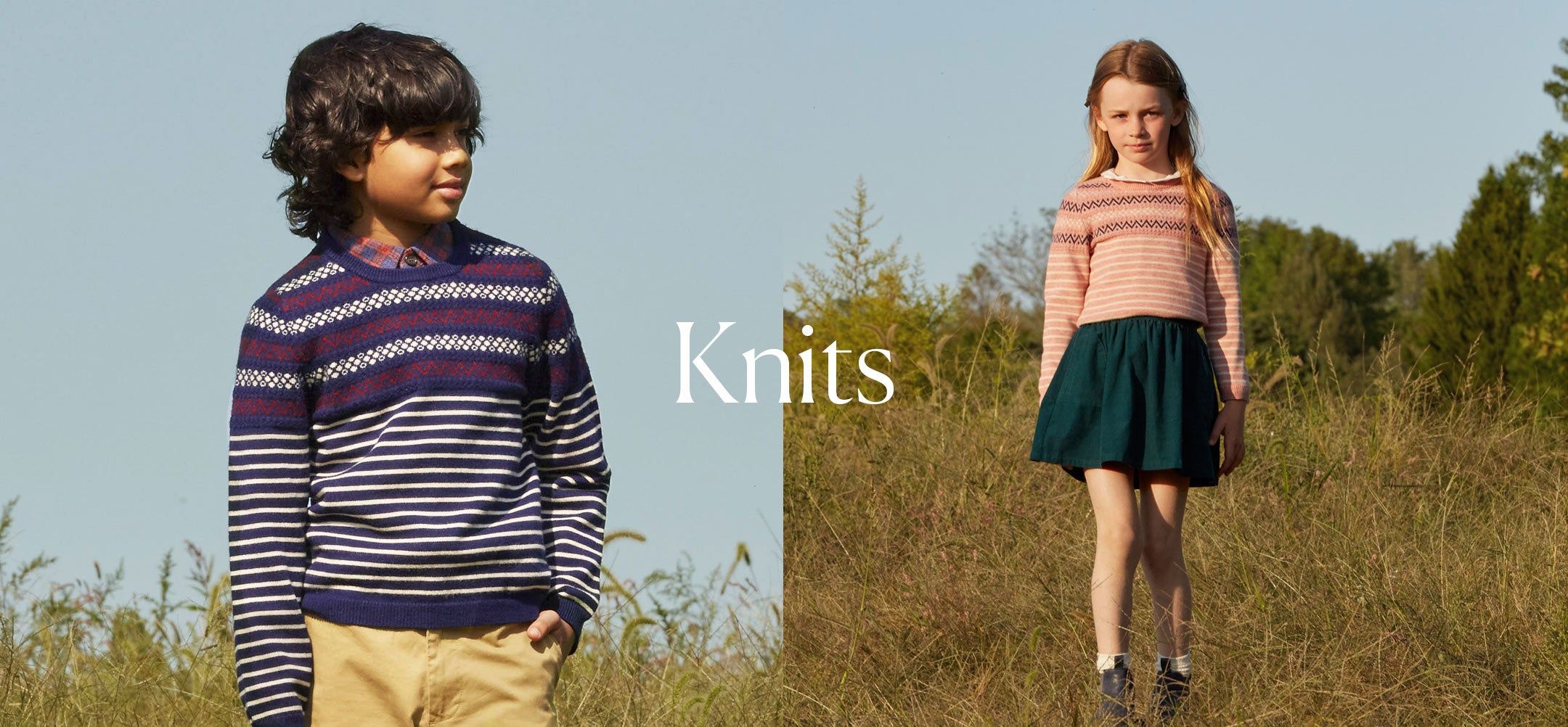 photos of kids wearing holiday sweaters standing in a field