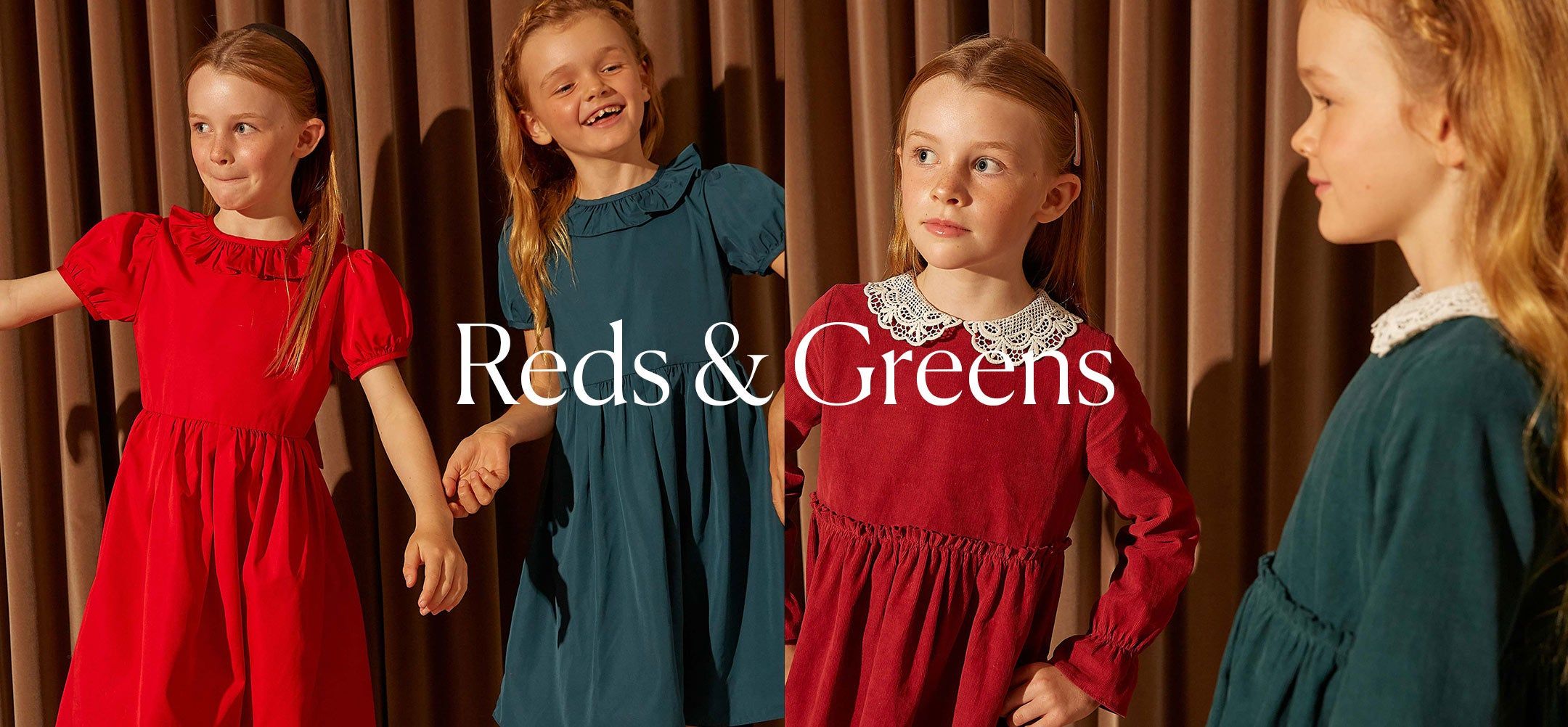 photos of young girls wearing red and green holiday dresses and playing together