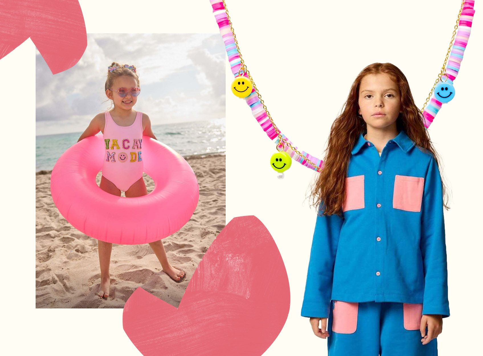 Collage of bright bold colorful outfits.