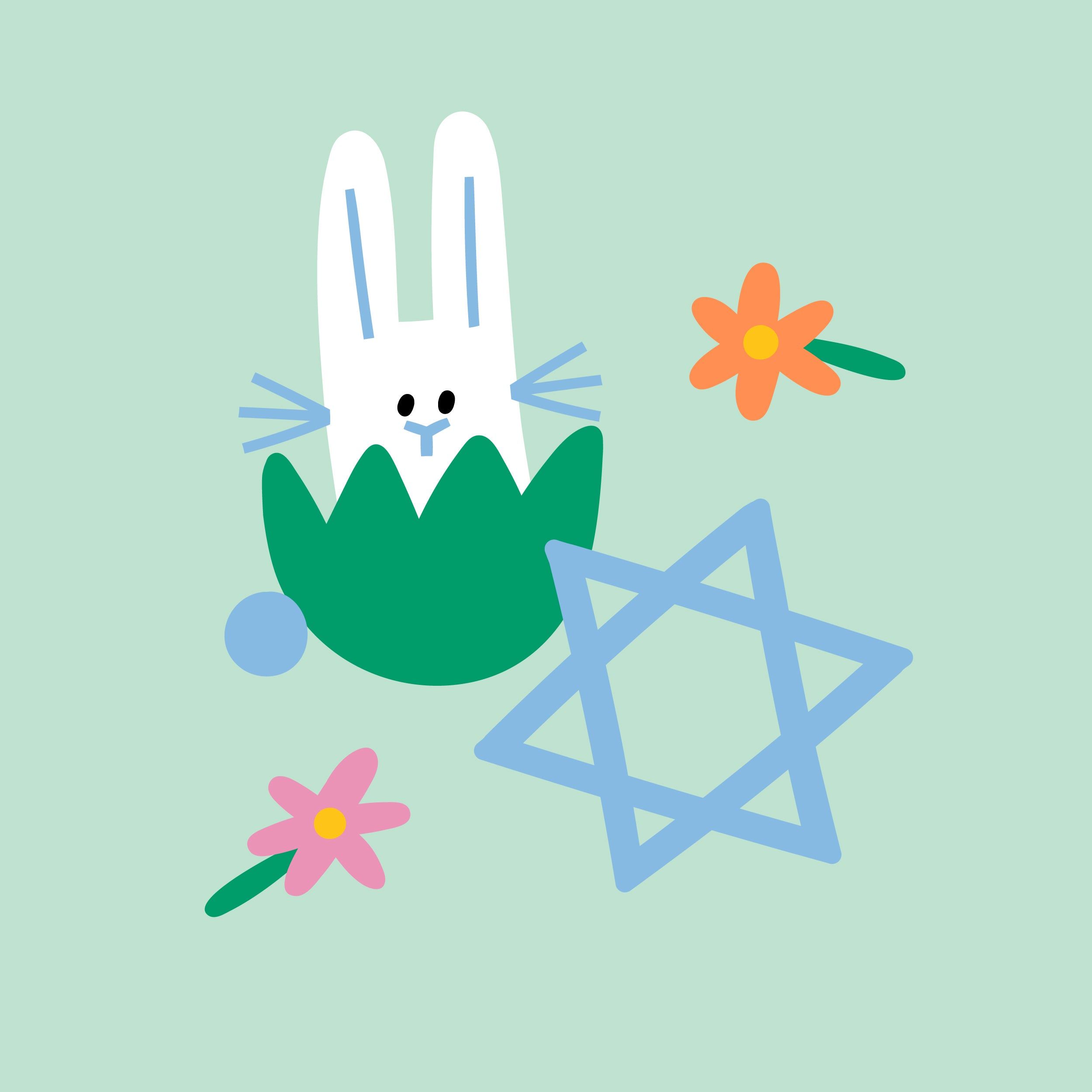 illustration of a bunny and the Star of David