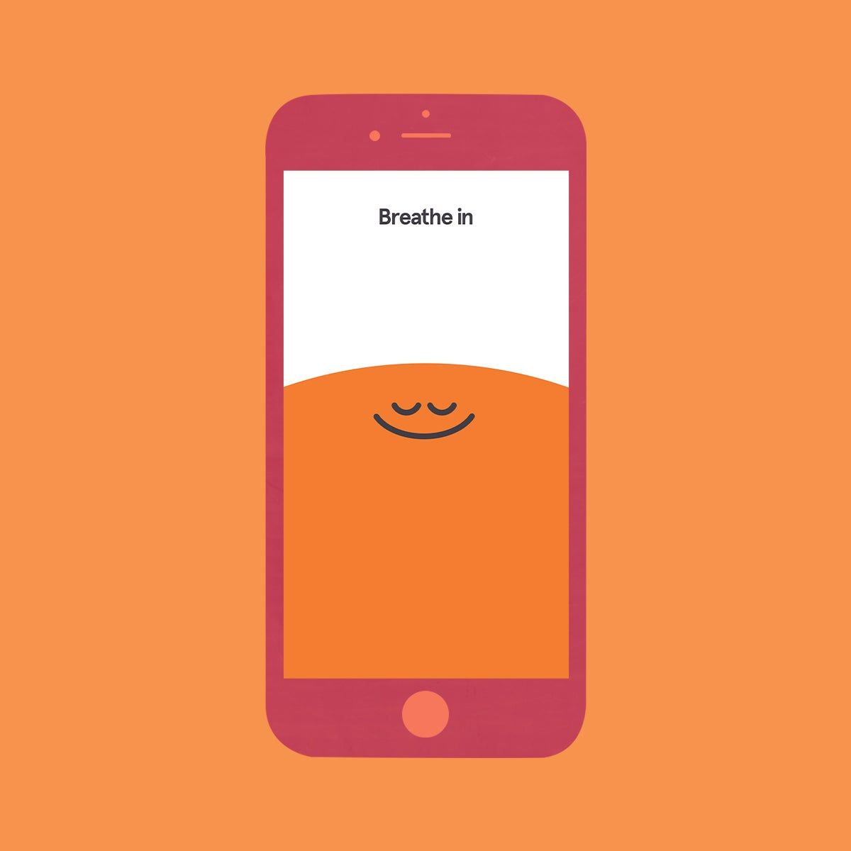 An illustration of a phone showing an image from Headspace app that reads "Breathe in"