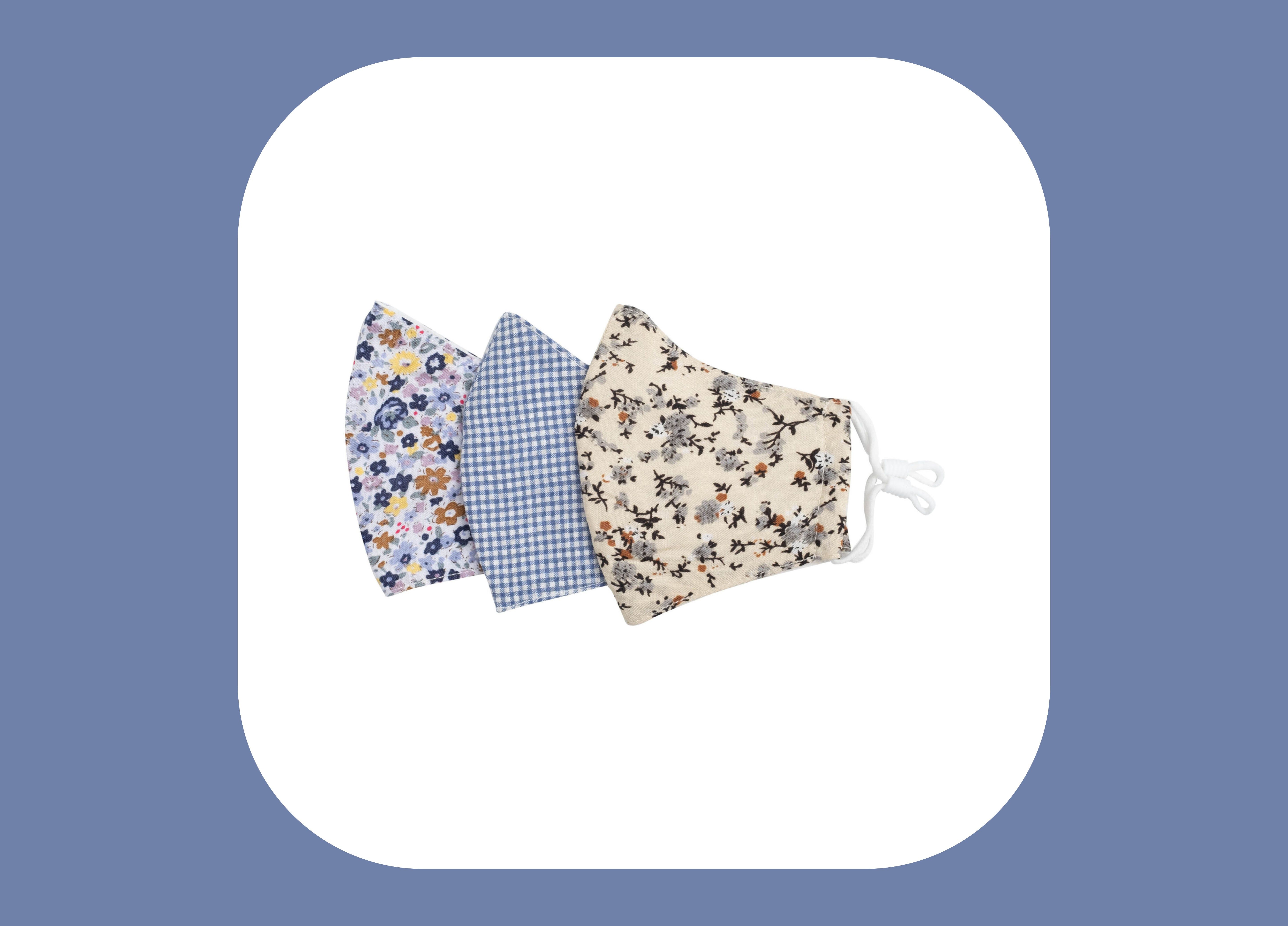 set of three Maison Me kids face masks in floral prints