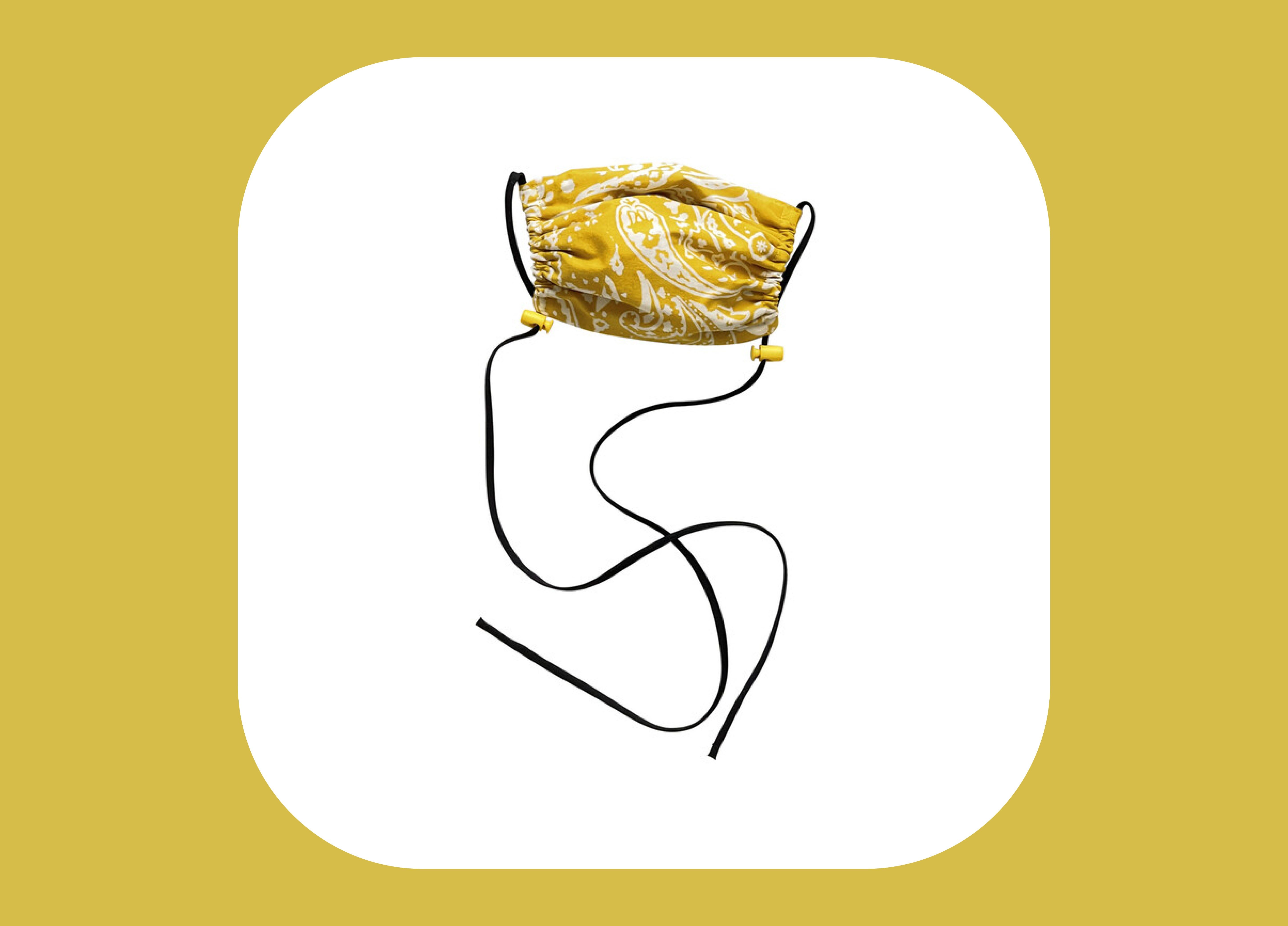 yellow kids face mask with bandana print