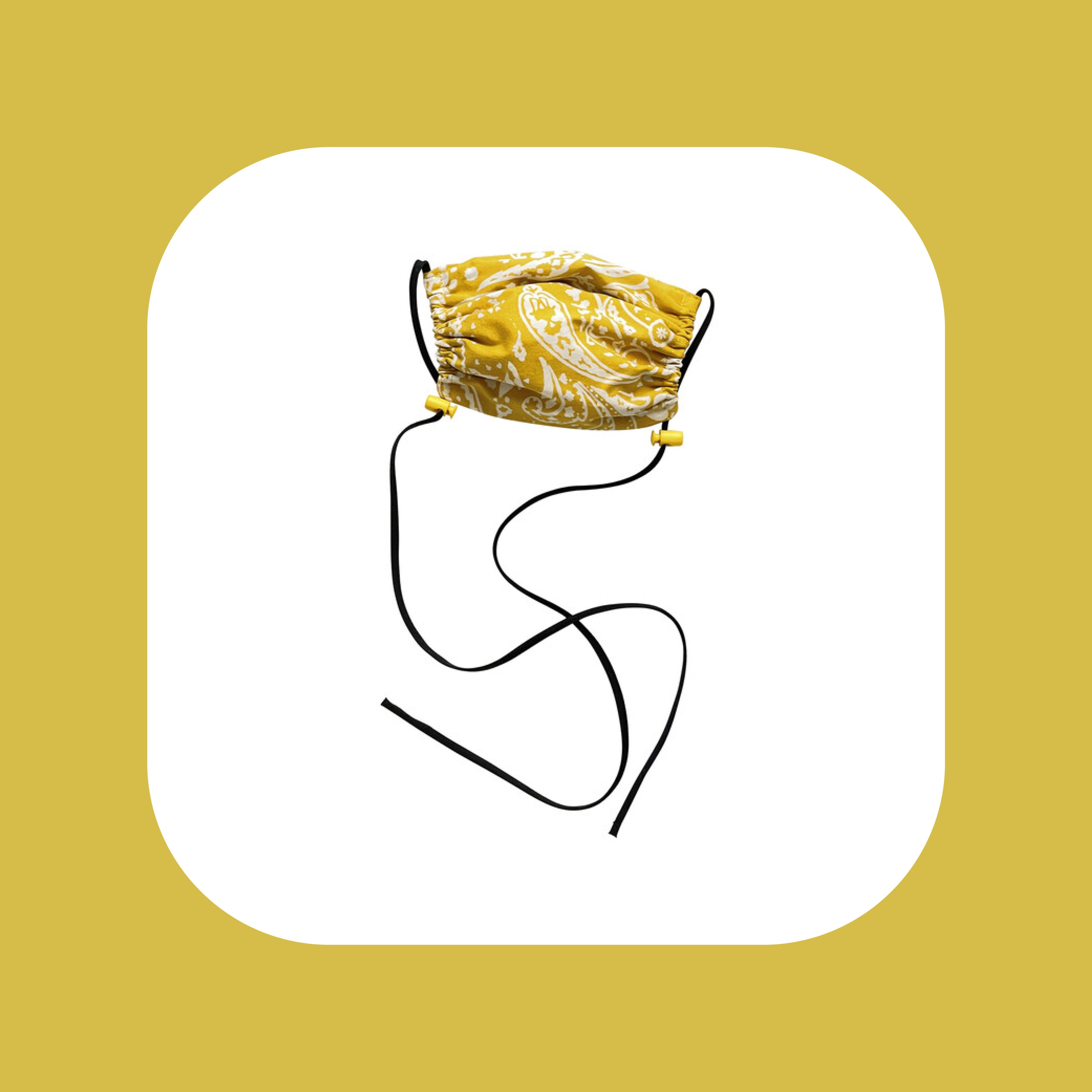 yellow kids face mask with bandana print