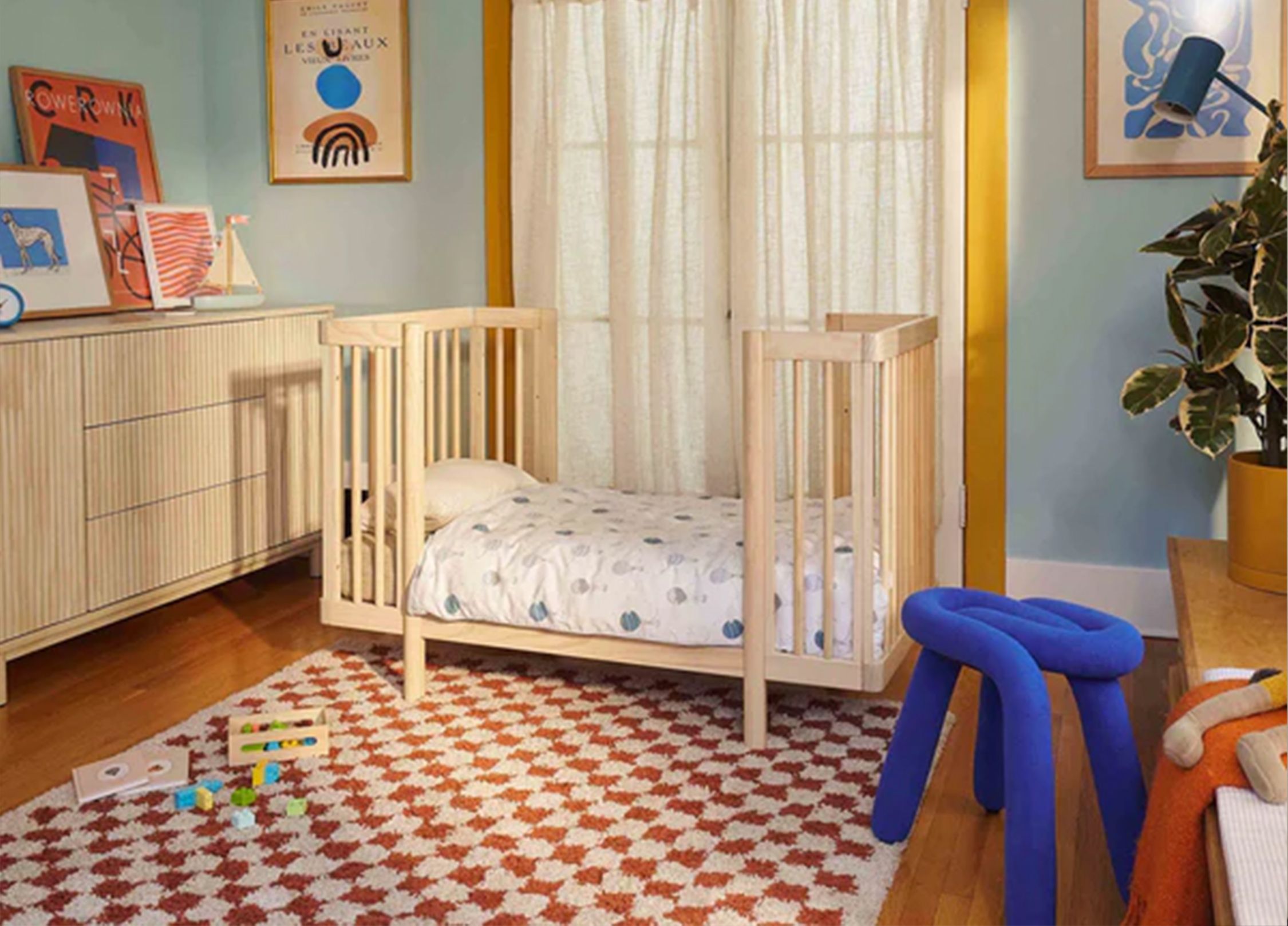 A colorful nursery with pops of color.