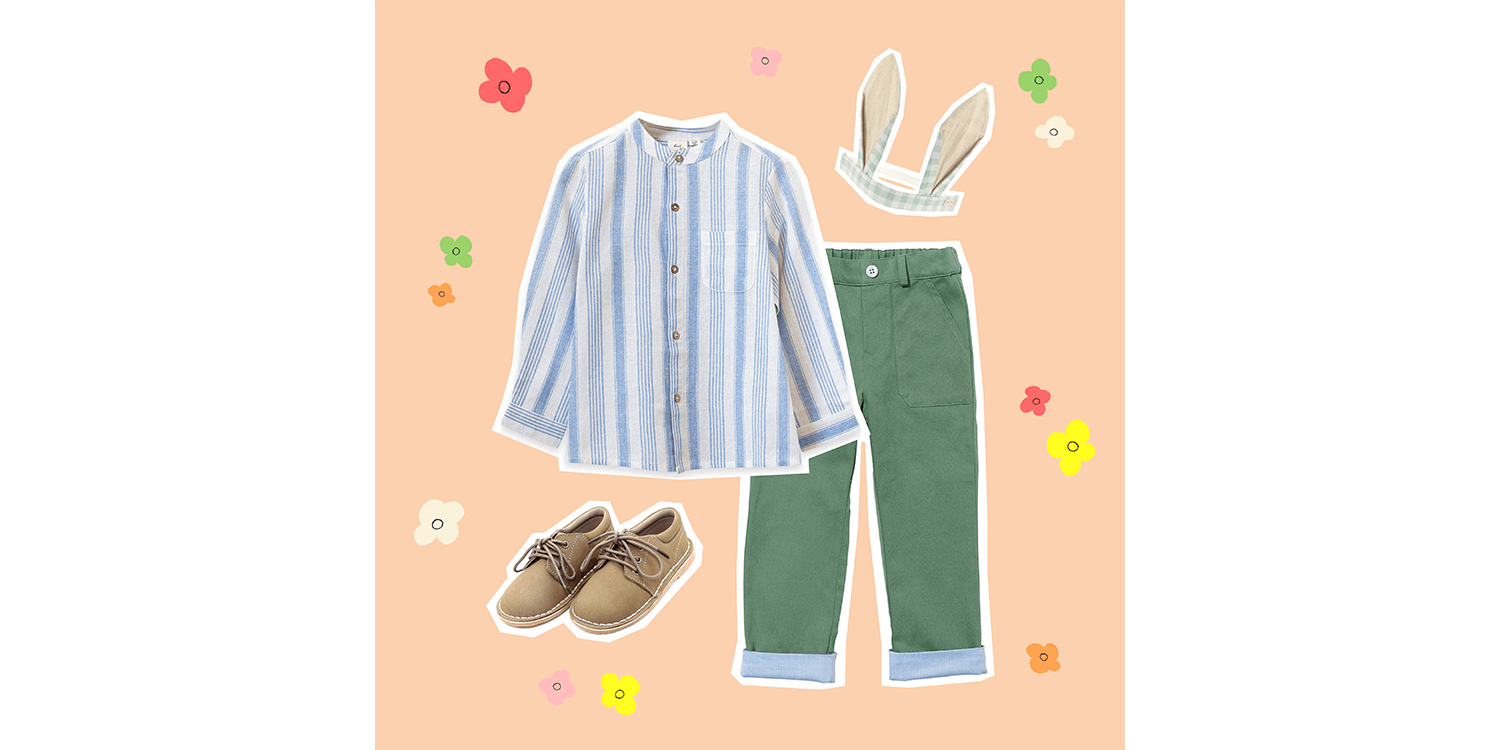 boys Easter outfit idea with green and blue shades