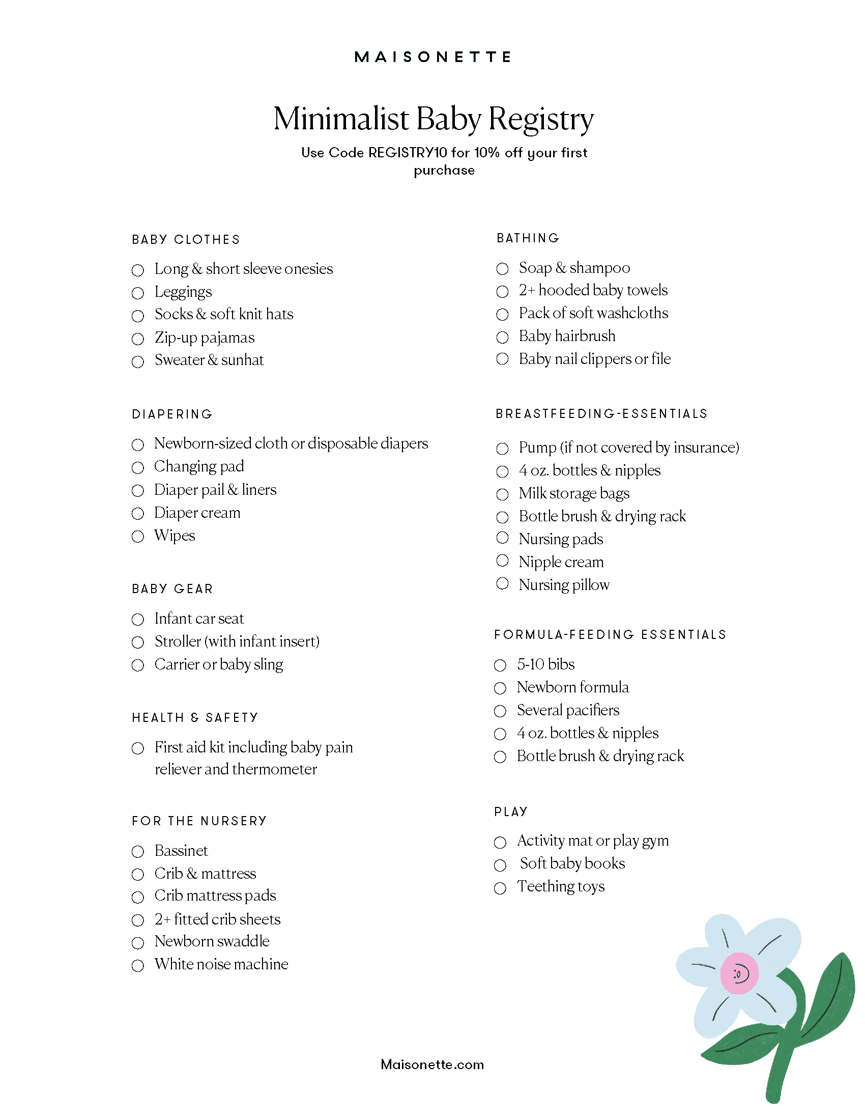 registry checklist for babies
