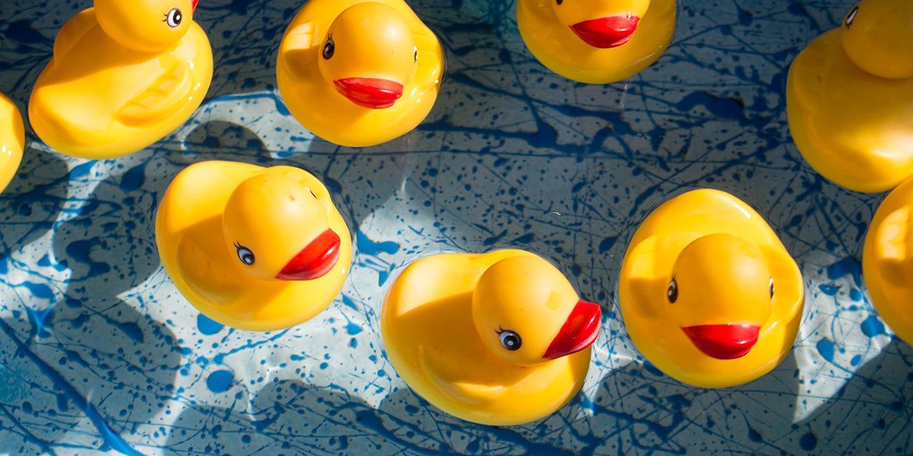 rubber duckies floating in water