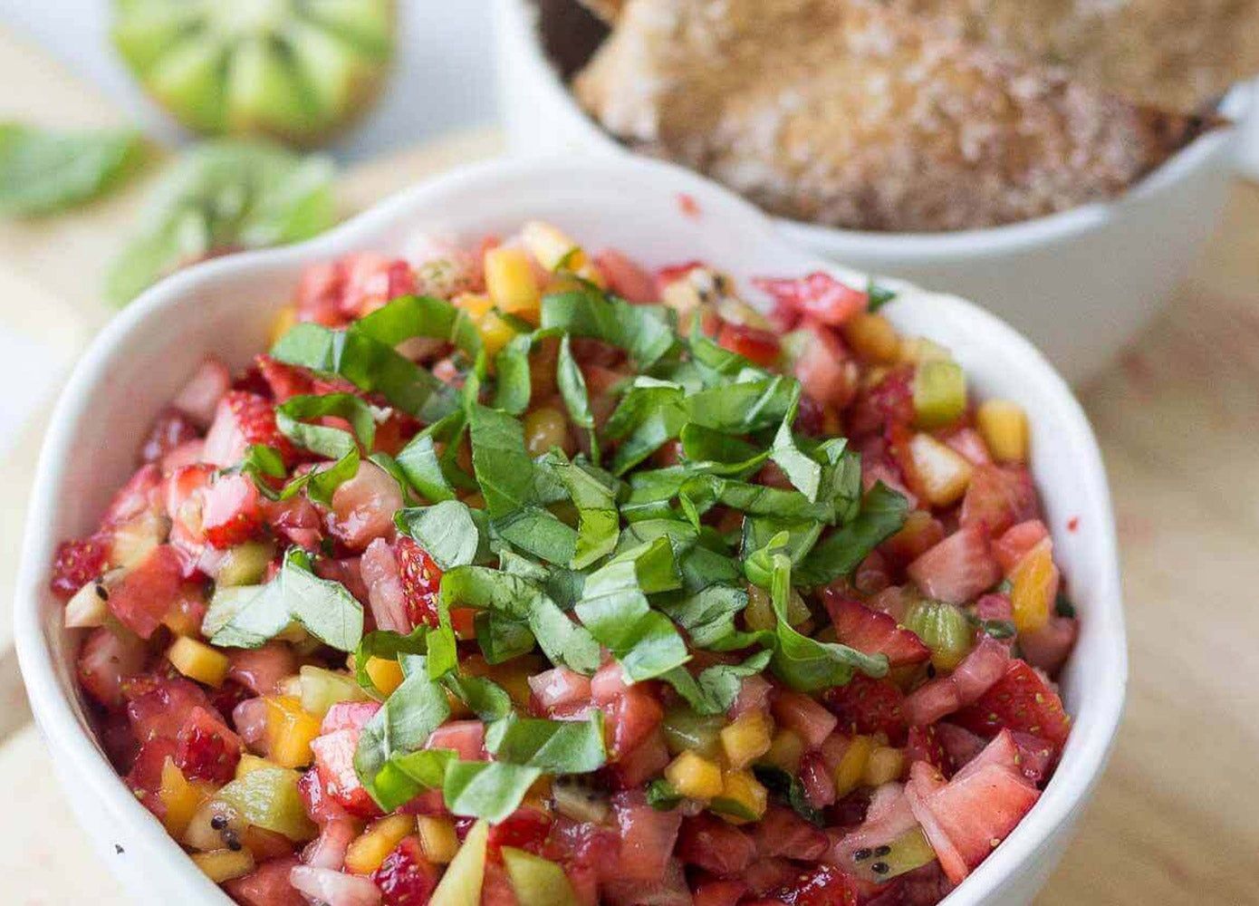 Healthy Fruit Salsa with Cinnamon Sugar Pita Chips