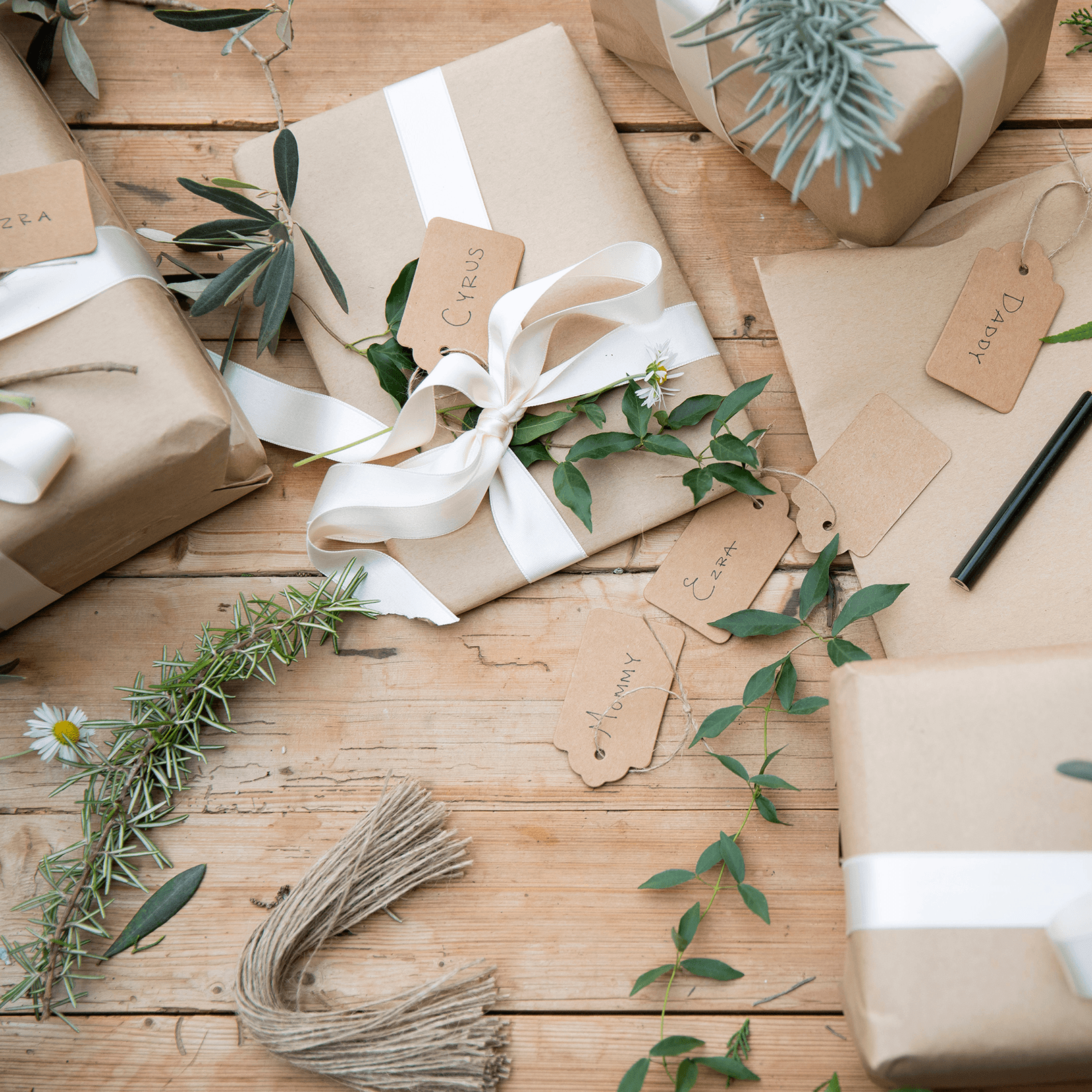 botanical wrapped gifts