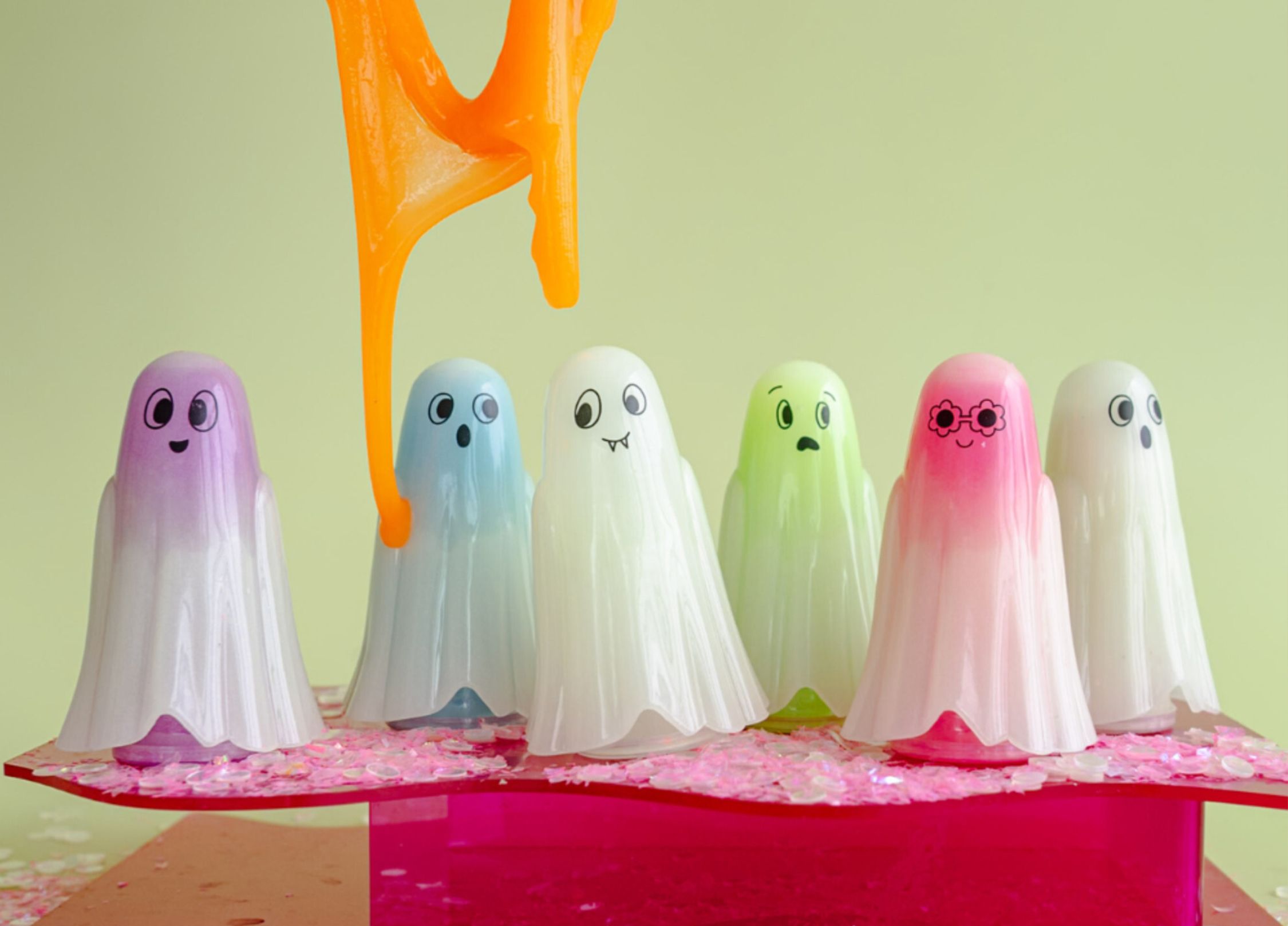 Tiny colorful ghost slime toys.