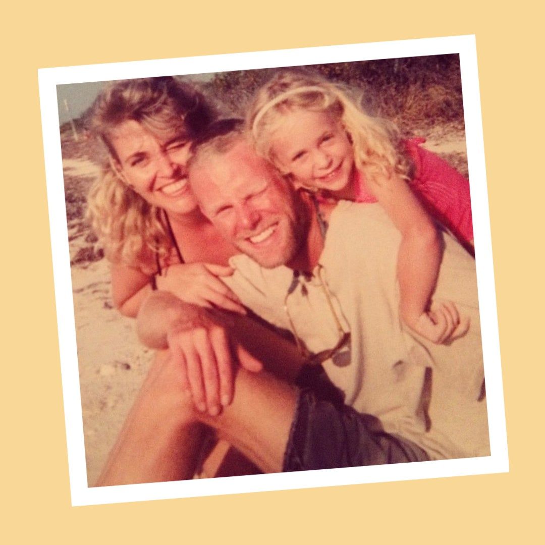 Maisonette team member Hanna Condon on the beach with her dad and mom