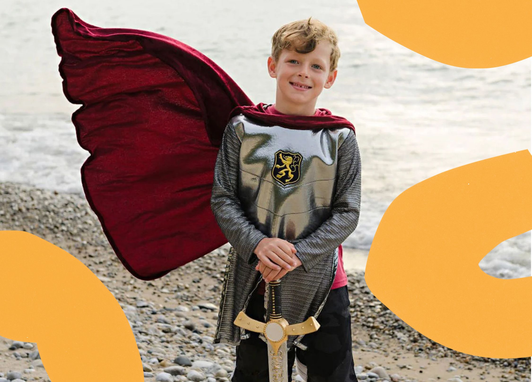 a young boy dressed as a knight.