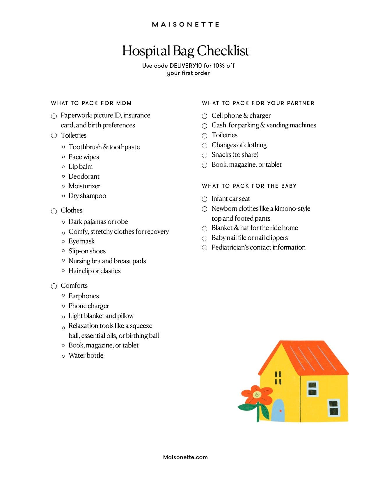 hospital bag checklist for mom and baby