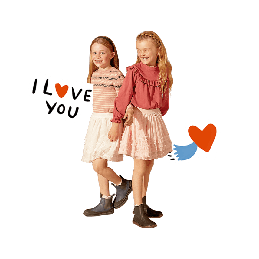 two girls with heart graphics