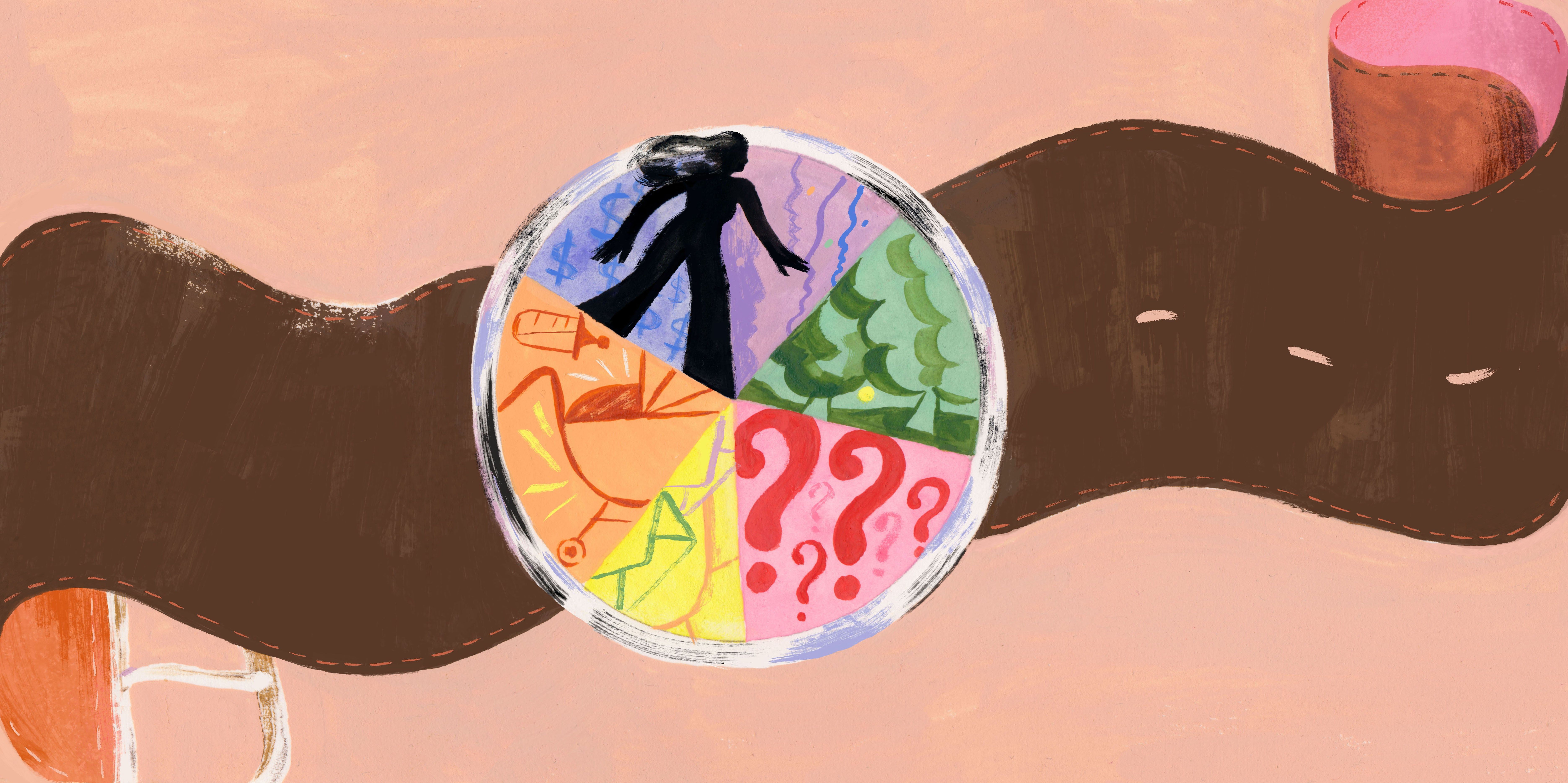 illustration of watch face with section dedicated to friends, family, and work to highlight time management