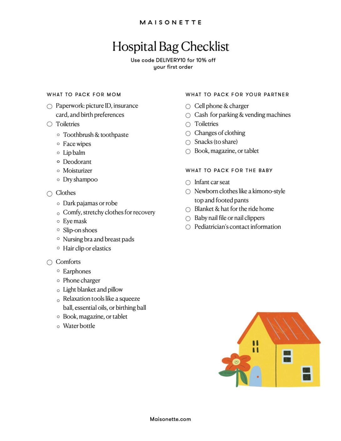 hospital bag checklist for mom and baby