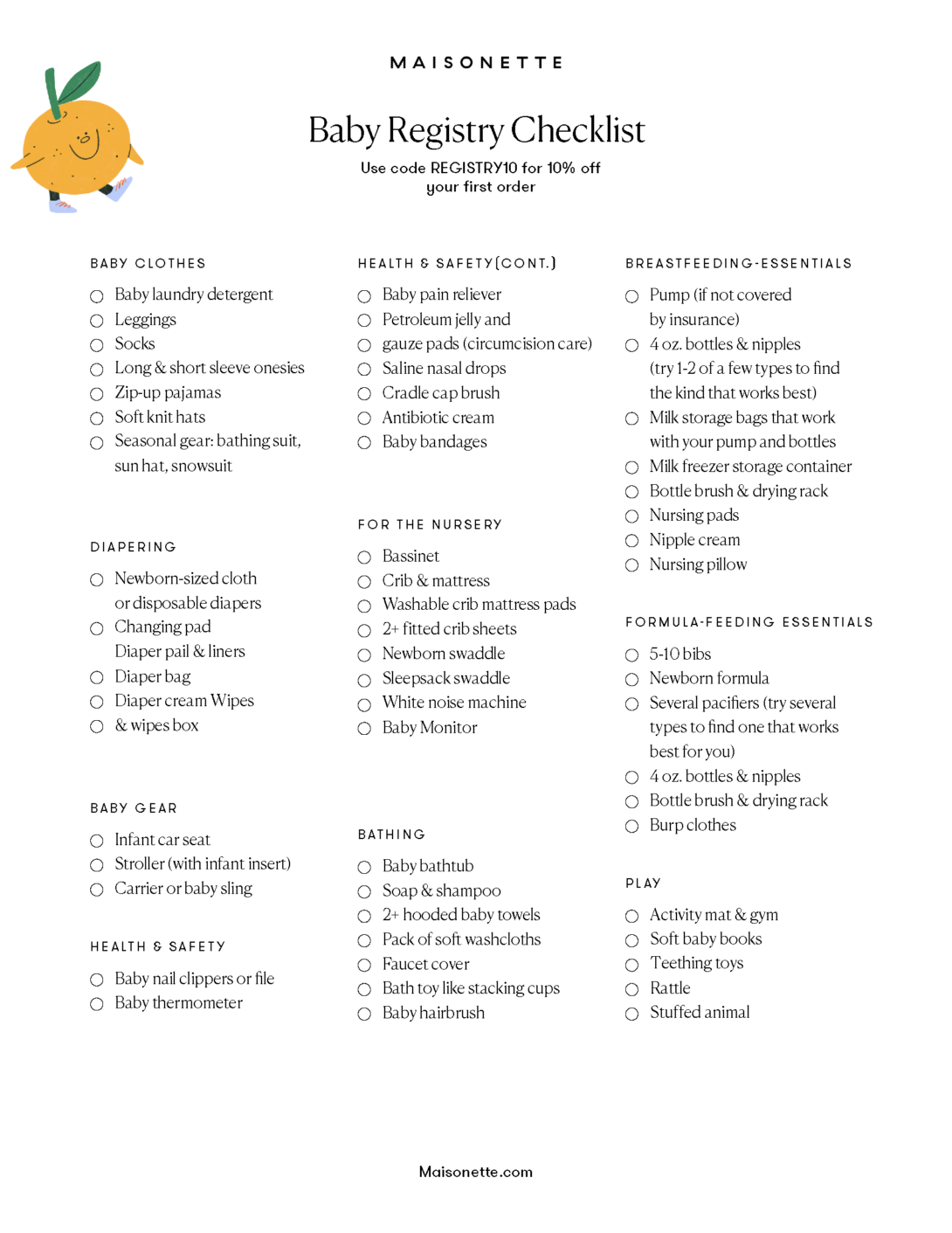 baby registry checklist