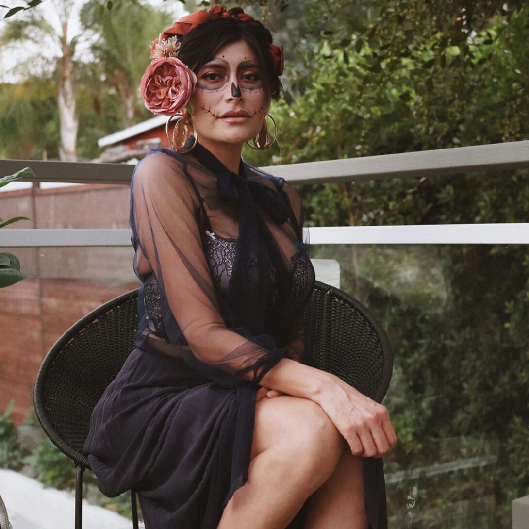 Bricia Lopez dressed for dia de los muerto