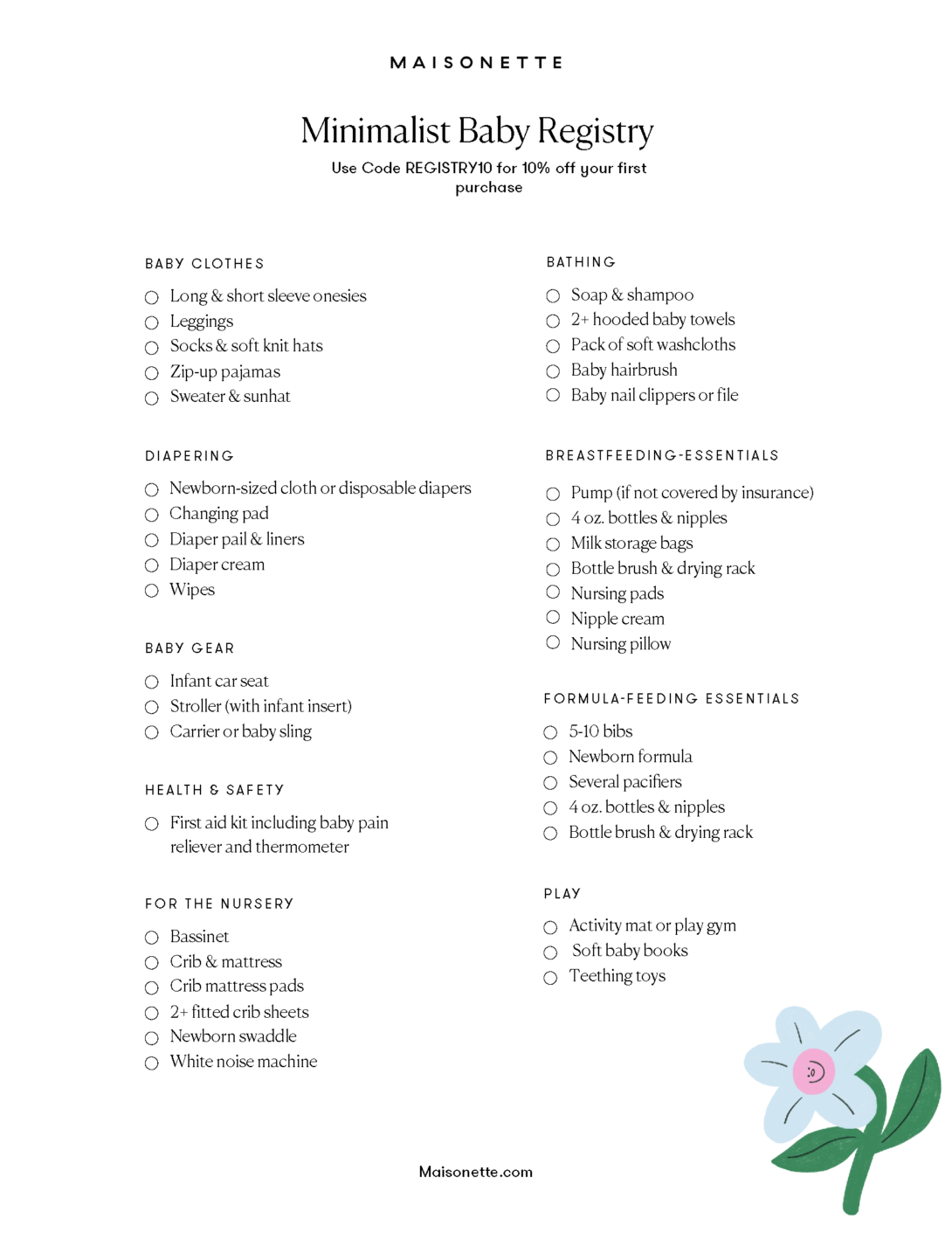 registry checklist for babies