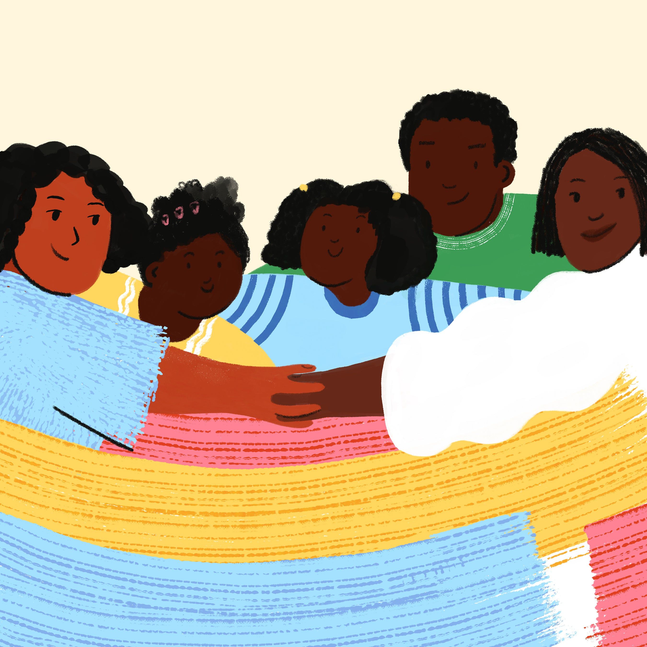 illustration of Nikkya Hargrove and her family in a group hug