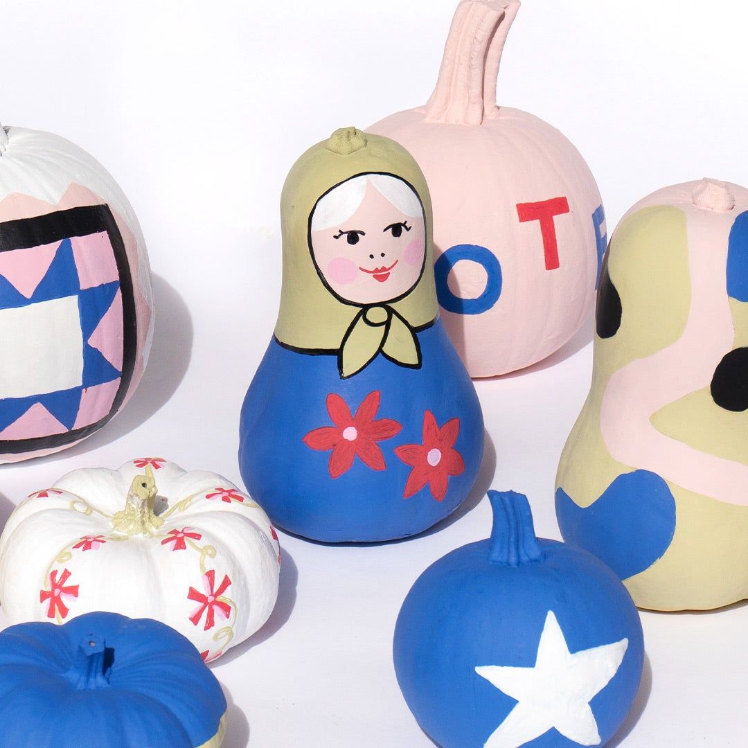 painted pumpkins with slogans