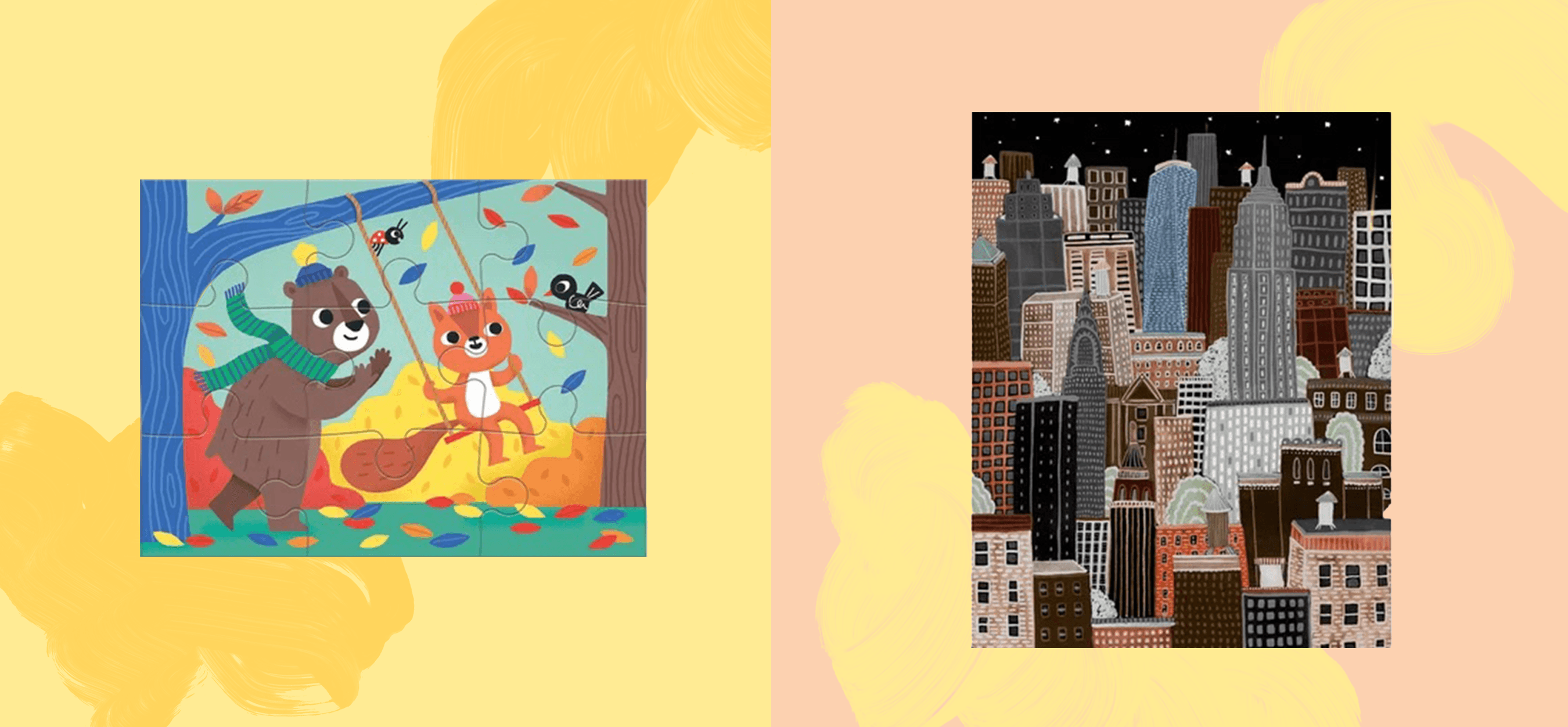 puzzles for 4 year olds featuring cityscapes and scenes of kindness