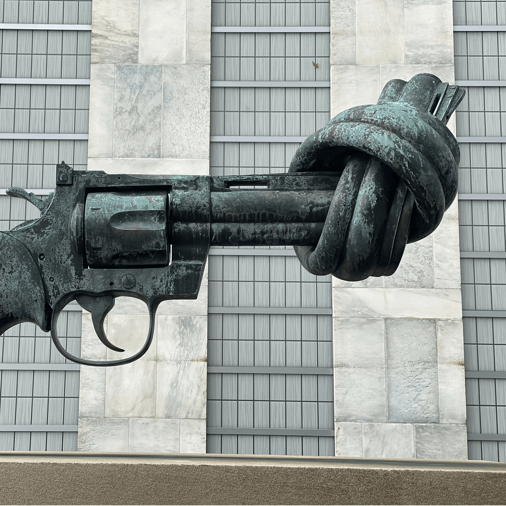 sculpture of gun with twisted end