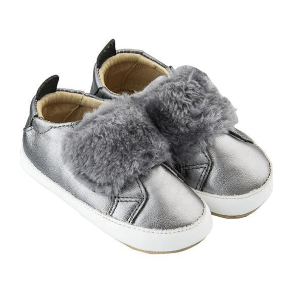 Baby Bambini Pet Shoes, Rich Silver With Dark Grey Fur - Sneakers - 2