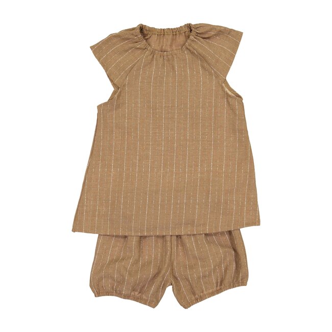 Linen Girl Set, Biscuit Stripe - Loungewear - 1