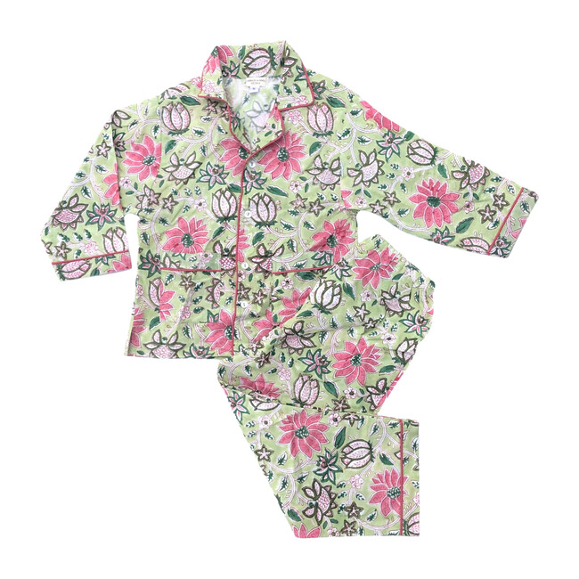 Pajama Set, Floral Pink & Green