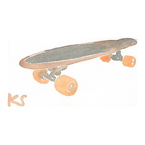 Orange Wheeled Skateboard, 6.5" x 4.5"