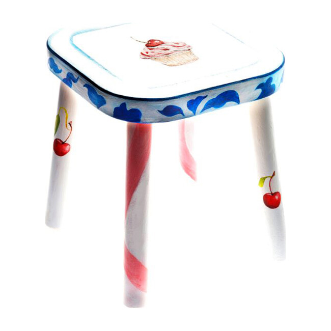 Handpainted Wooden Stool, Cupcake on Flow