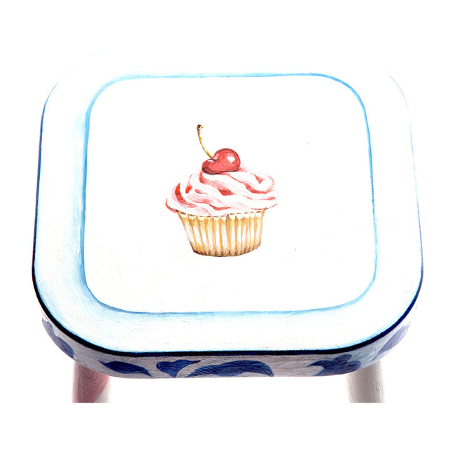 Handpainted Wooden Stool, Cupcake on Flow