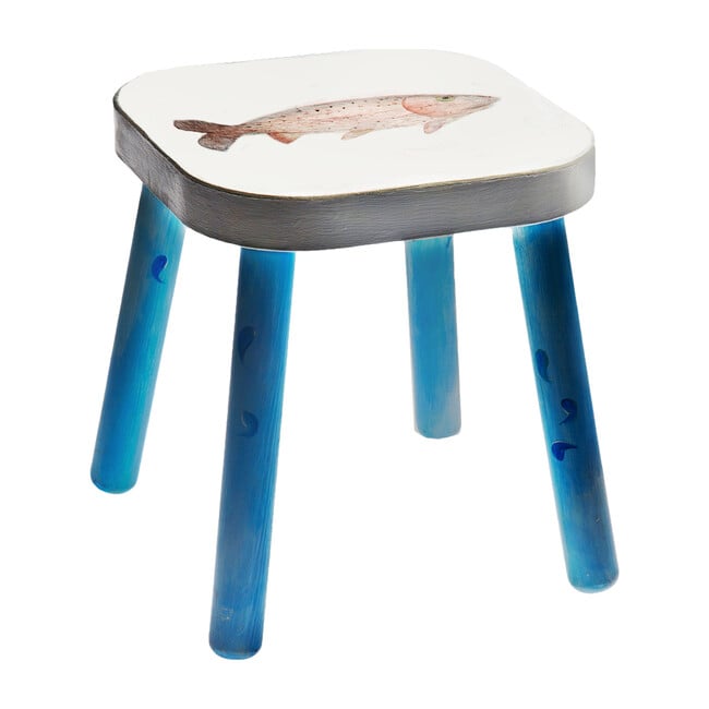 Handpainted Wooden Stool, Tucker the Trout - Kids Seating - 1