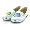 Chloe's Embroidered Patch Smoking Slipper, Silver Metallic - Loafers - 1 - thumbnail