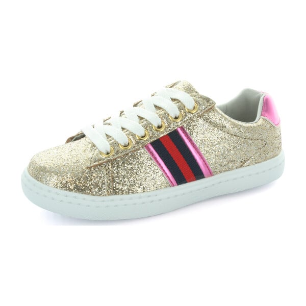 Olivia Side Stripe Sneaker, Gold Glitter