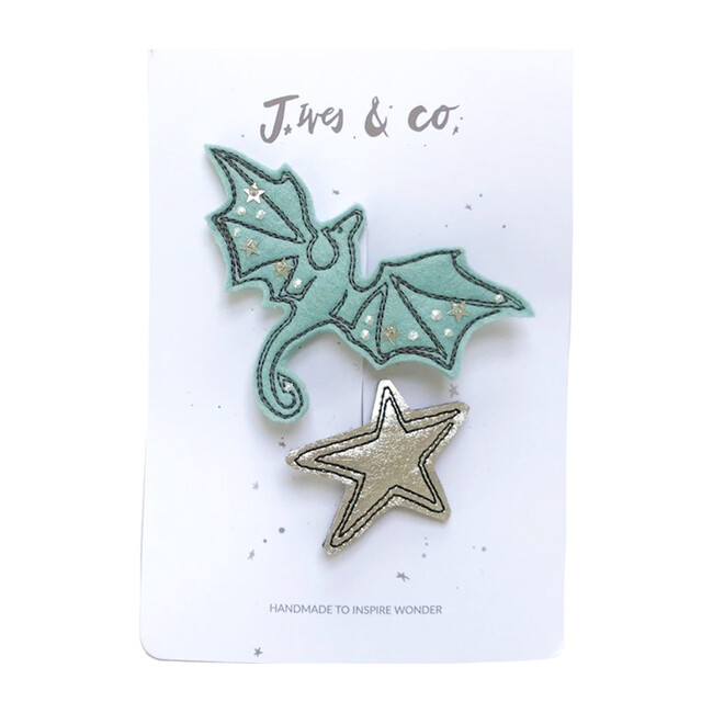 Dragon Hair Clip Set, Aqua & Silver