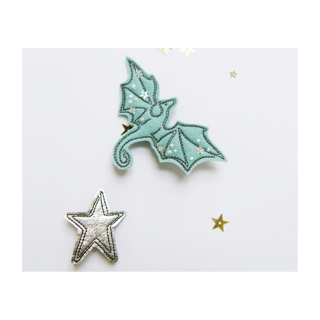 Dragon Hair Clip Set, Aqua & Silver