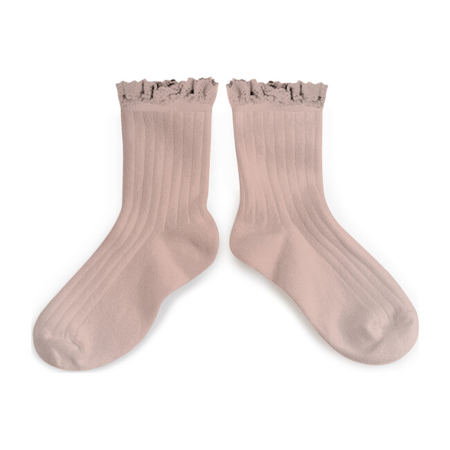 Collégien Lace Trim Ankle Socks, Blush - Petits Vilains Tights & Socks ...